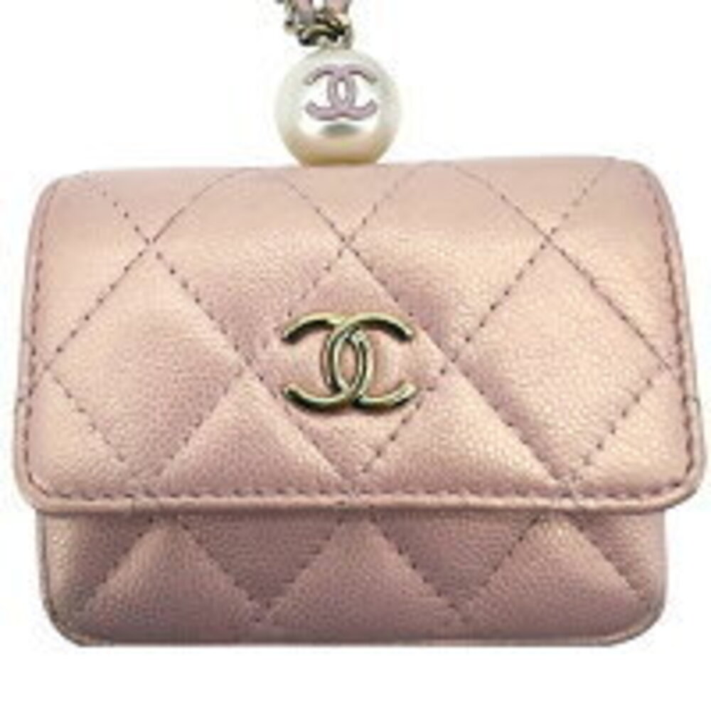 Chanel Chain Mark Pink Wallet Caviar Pearl Coco Flap Clutch Leather Matelasse